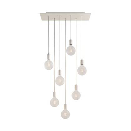 7-light pendant lamp with 675 mm rectangular XXL Rose-One, featuring fabric cable and metal finishes
