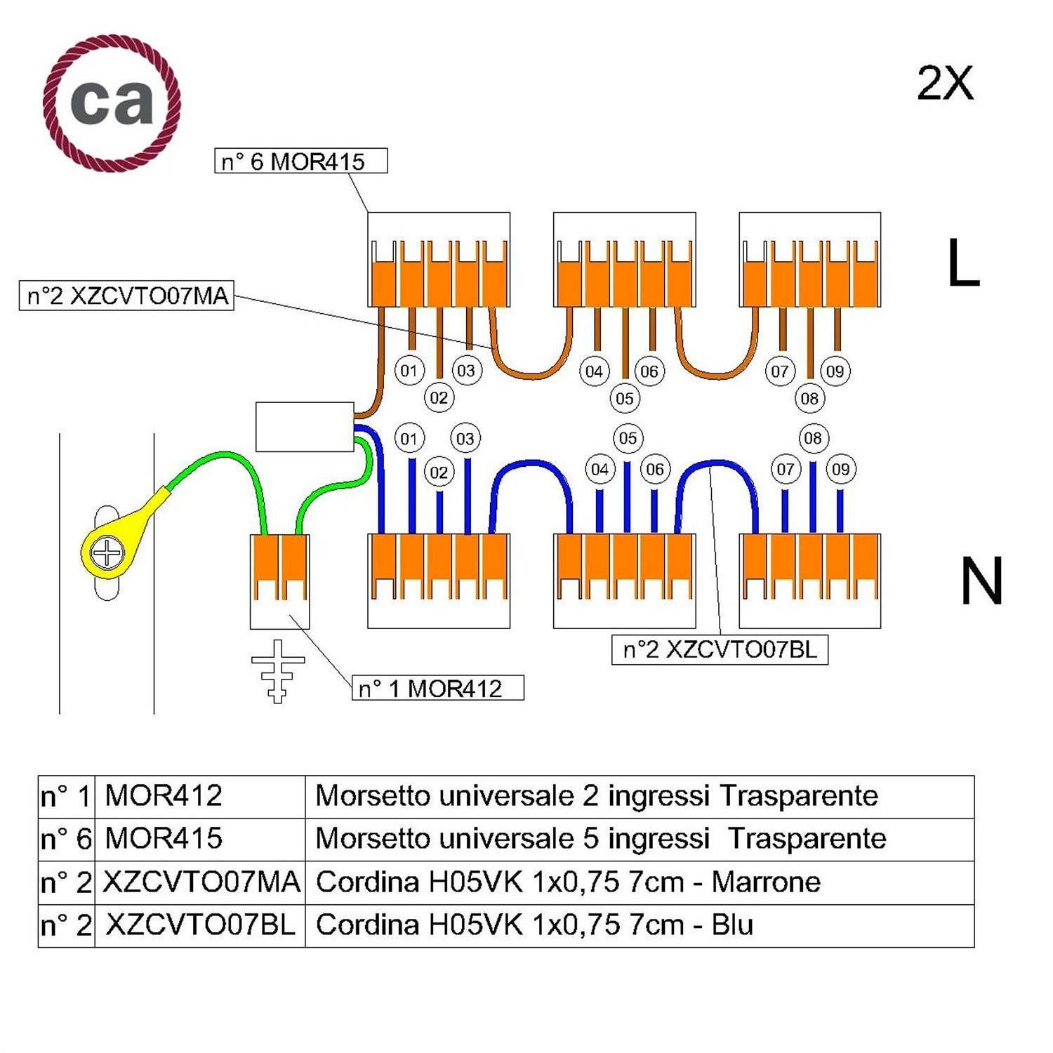 Kit de conexión WAGO compatible con cable 2x para Rosetón de 9 agujeros