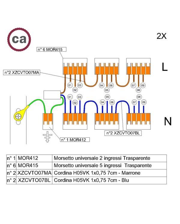 Kit de conexión WAGO compatible con cable 2x para Rosetón de 9 agujeros