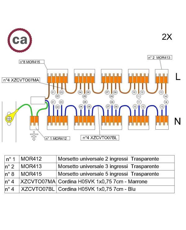 WAGO connector kit compatible with 2x cable for 14 hole ceiling rose