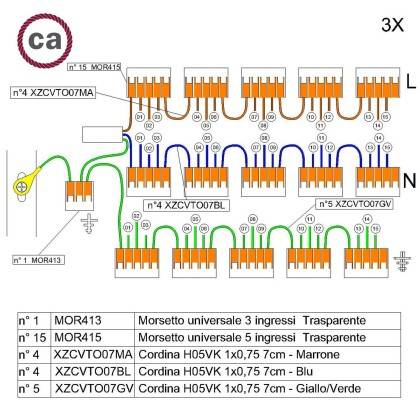 Kit de conexión WAGO compatible con cable 3x para Rosetón de 15 agujeros