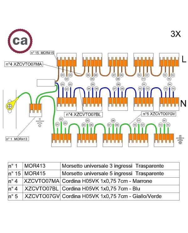 WAGO connector kit compatible with 3x cable for 15 hole ceiling rose