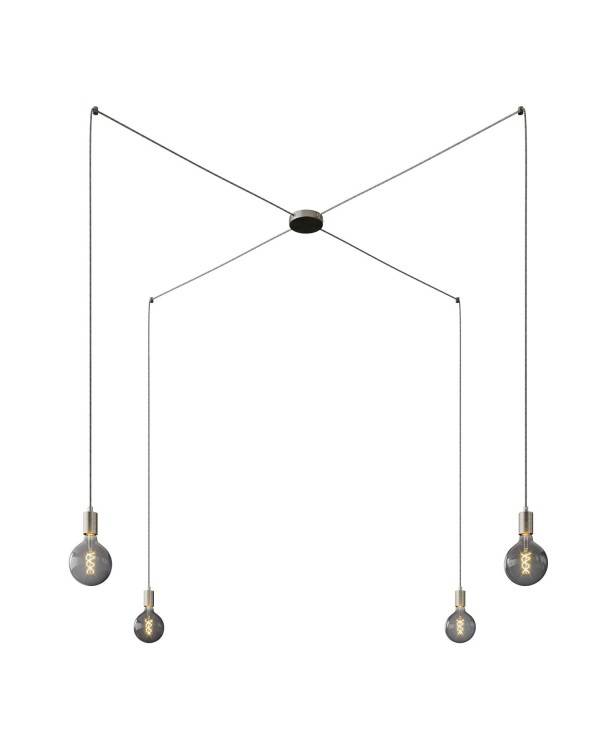 Spider - 4-light multi-pendellampe Made in Italy med stofkabel og metalfinish