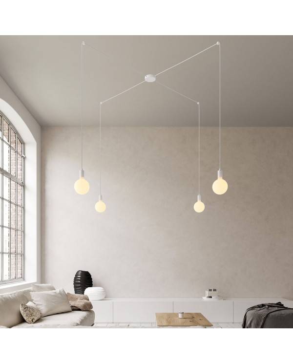 Spider - 4-light multi-pendellampe Made in Italy med stofkabel og metalfinish