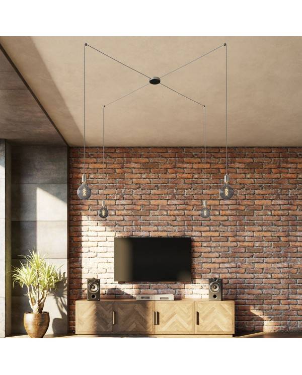 Spider - 4-light multi-pendellampe Made in Italy med stofkabel og metalfinish