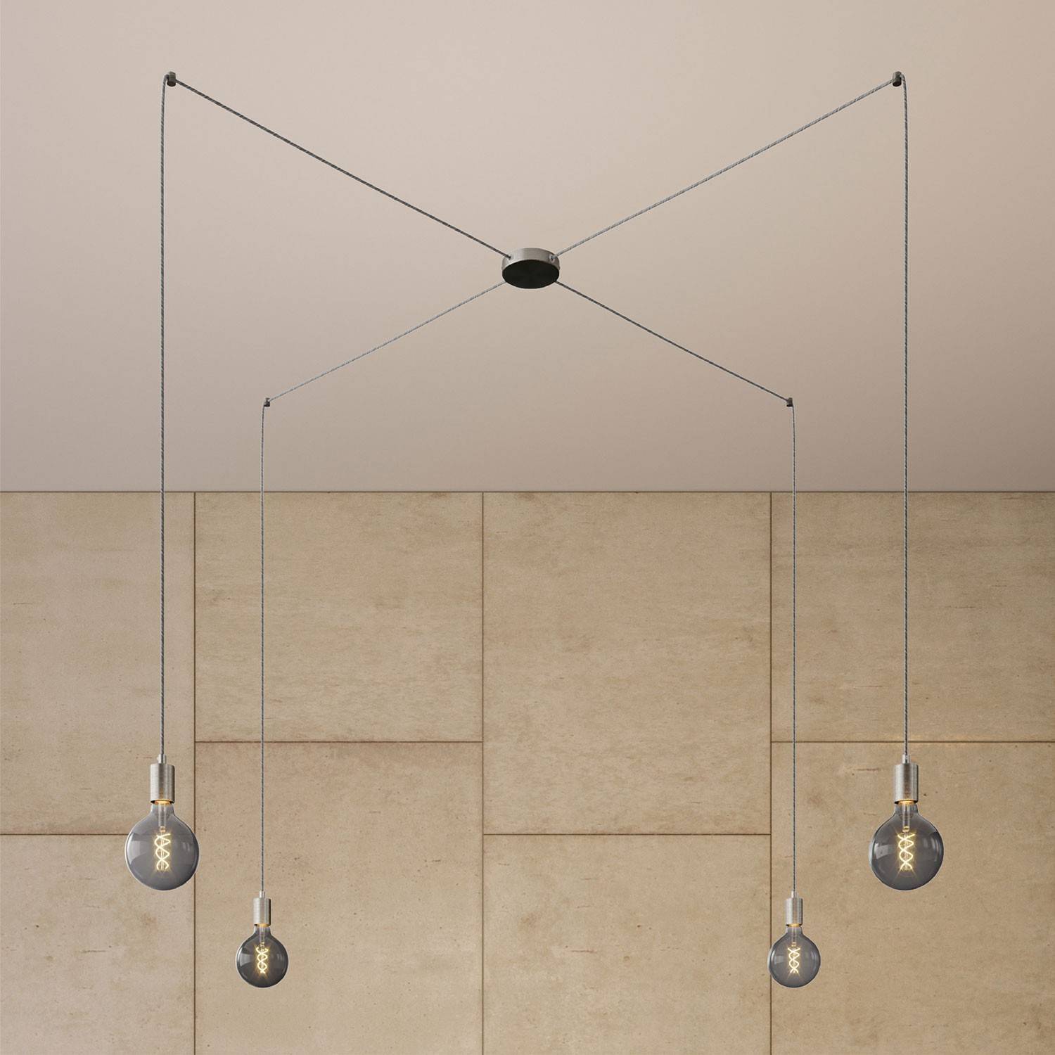 Spider - 4 lichts-meervoudige hanglamp, Made in Italy, compleet met strijkijzersnoer en metalen afwerking