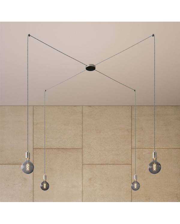 Spider - 4-light multi-pendellampe Made in Italy med stofkabel og metalfinish