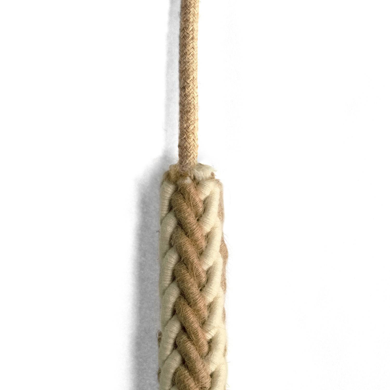 2XL kabel af jute og snoet reb af rå bomuld, 2x0,75 elektrisk kabel. 24 mm i diameter