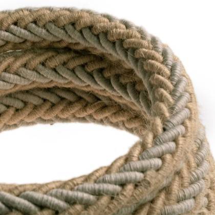 2XL jute og naturligt grå linned snoet rebkabel, 2x0,75 elektrisk kabel. 24 mm i diameter