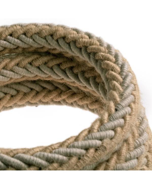 2XL jute og naturligt grå linned snoet rebkabel, 2x0,75 elektrisk kabel. 24 mm i diameter