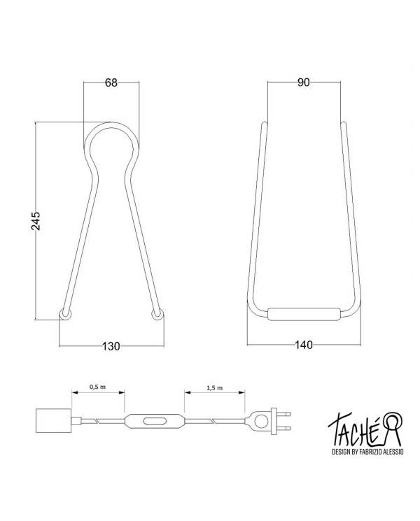 Taché Metal, table lamp complete with a fabric cable, switch and two-pin plug