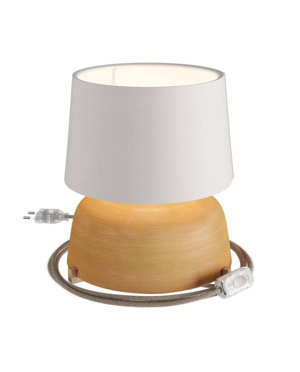 Κεραμικό Επιτραπέζιο Φωτιστικό Coppa με Καπέλο Athena, υφασμάτινο καλώδιο, διακοπτάκι και διπολικό φις