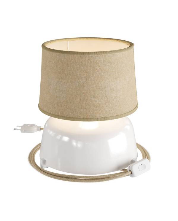 Lámpara de sobremesa de cerámica Coppa con pantalla Athena, completa con cable textil, interruptor y clavija de 2 polos