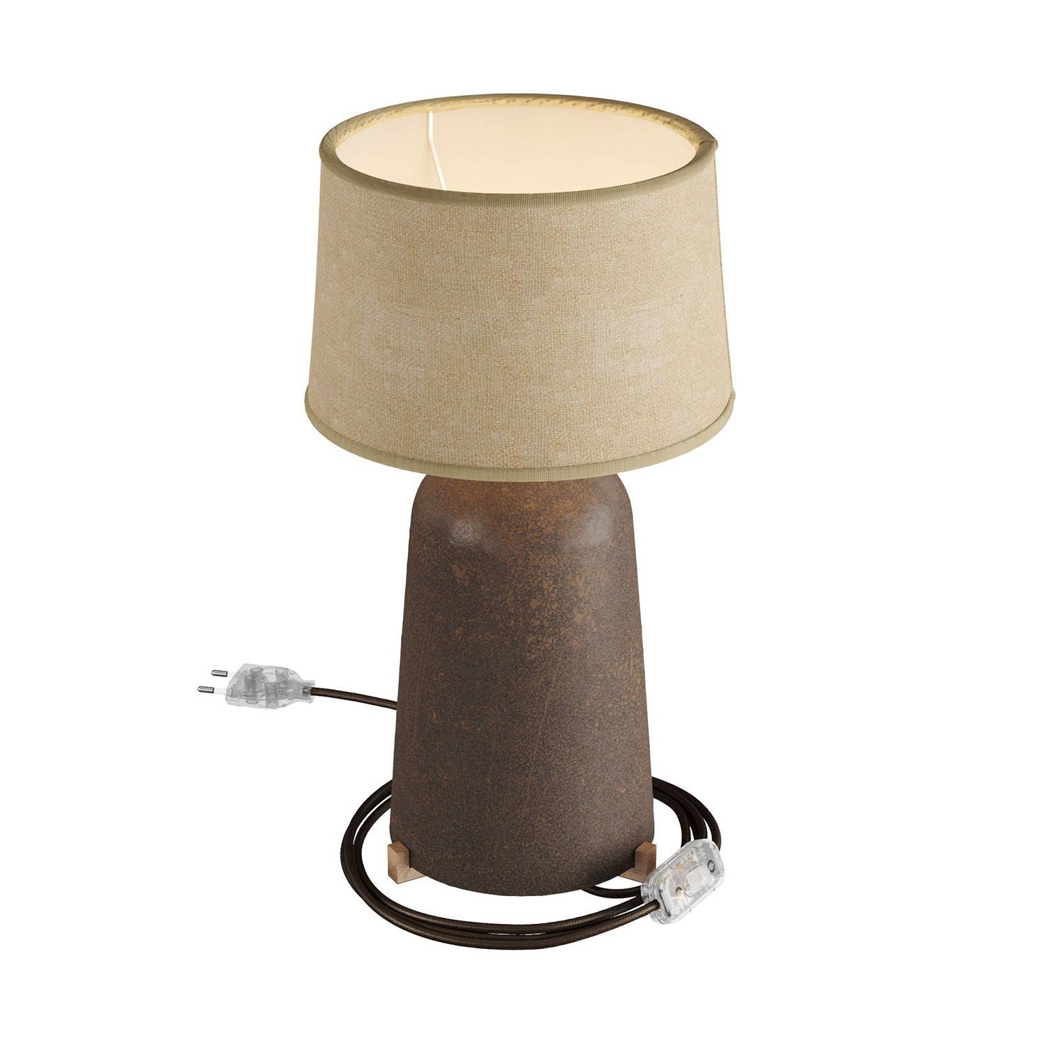 Ceramiczna lampa stołowa Bottiglia z kloszem Athena, w komplecie w oplocie, włącznikiem i 2-biegunową wtyczką
