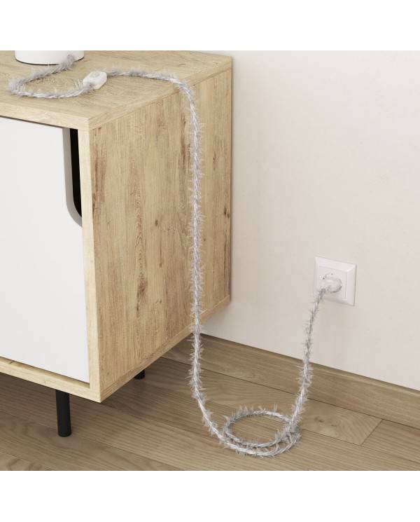 Cable eléctrico trenzado Marlene revestido en tejido efecto Furry Blanco TP01