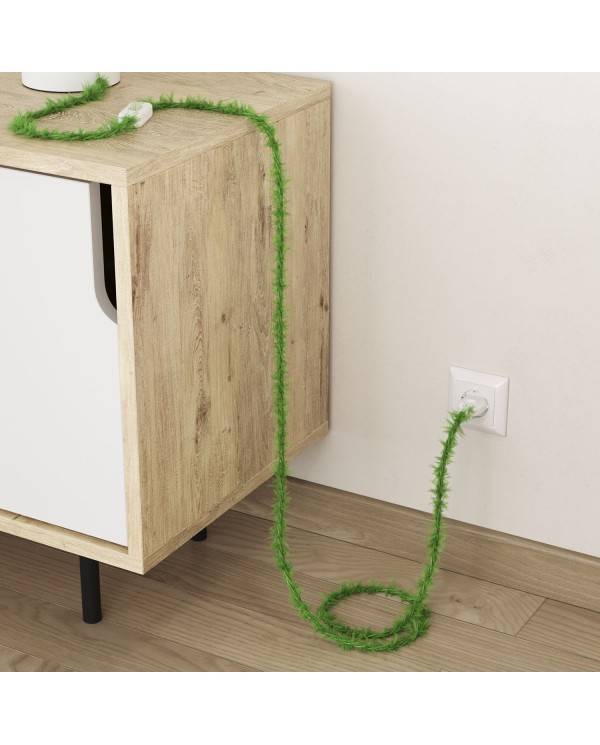 Cable eléctrico trenzado Marlene forrado en tejido efecto Furry Verde TP06