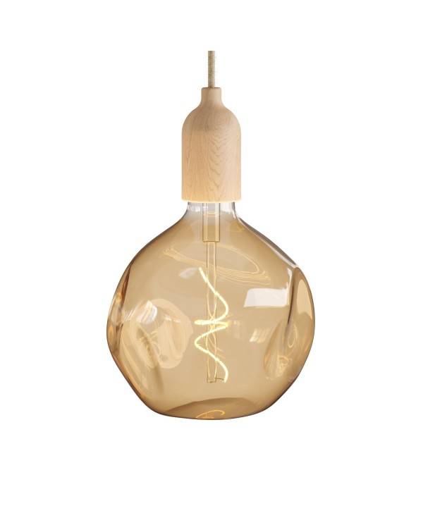 Lampe à suspension Made in Italy avec câble textile et finitions en bois