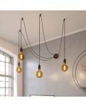 Spider - multiple 4-fall pendant light Made in Italy complete with fabric cable and wood finishing