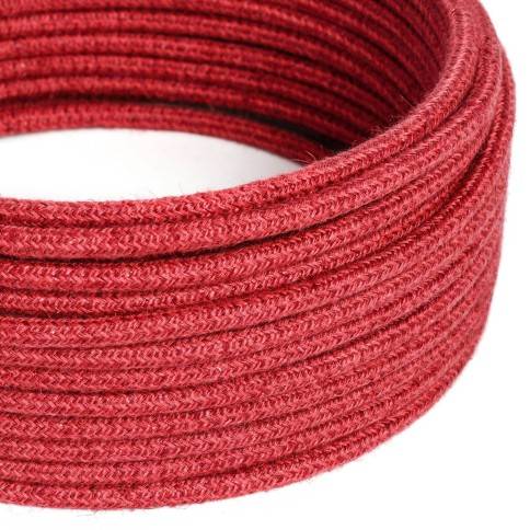 Kulatý textilní elektrický kabel opletený jutou RN24 třešňově červený