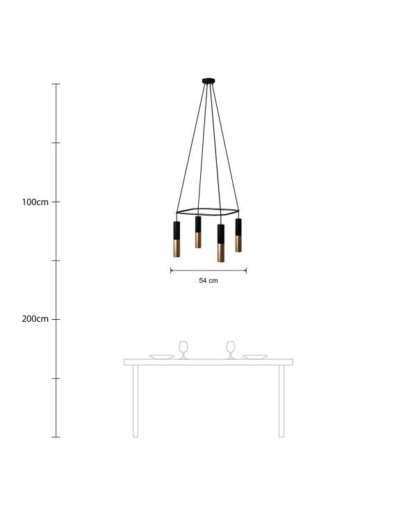 Candeeiro Gaiola Duplo Tub-E14 de 4 suspensões