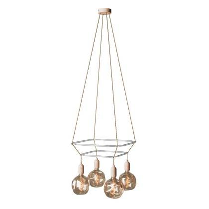 4 Pendels dubbele Cage incl. gedeukte Globe Lamp