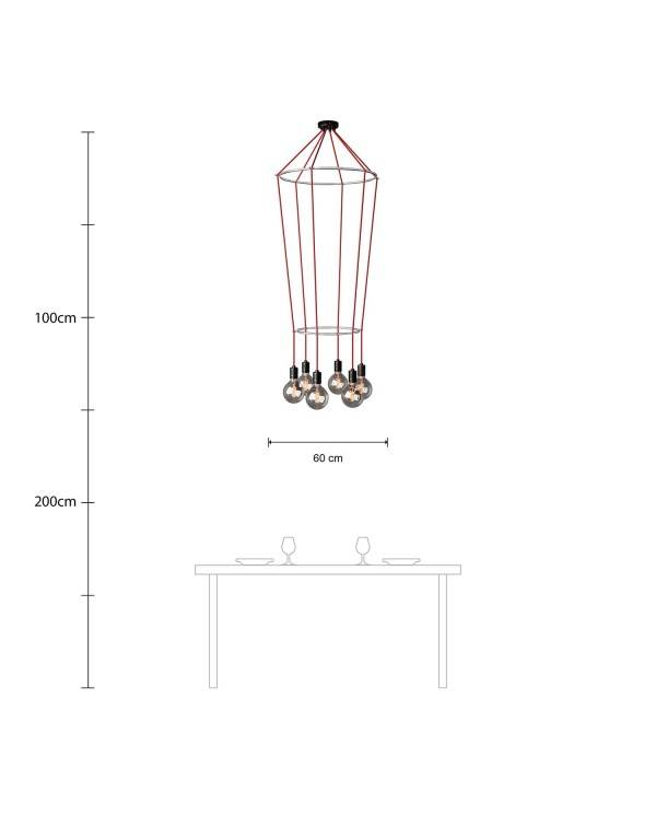 6 Pendels dubbele Ring Cage Globe Lamp