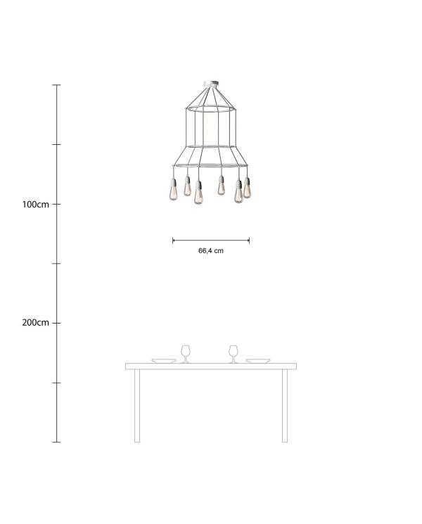 6-faldet 3 Cage Edison ST64 lampe med 3 bur