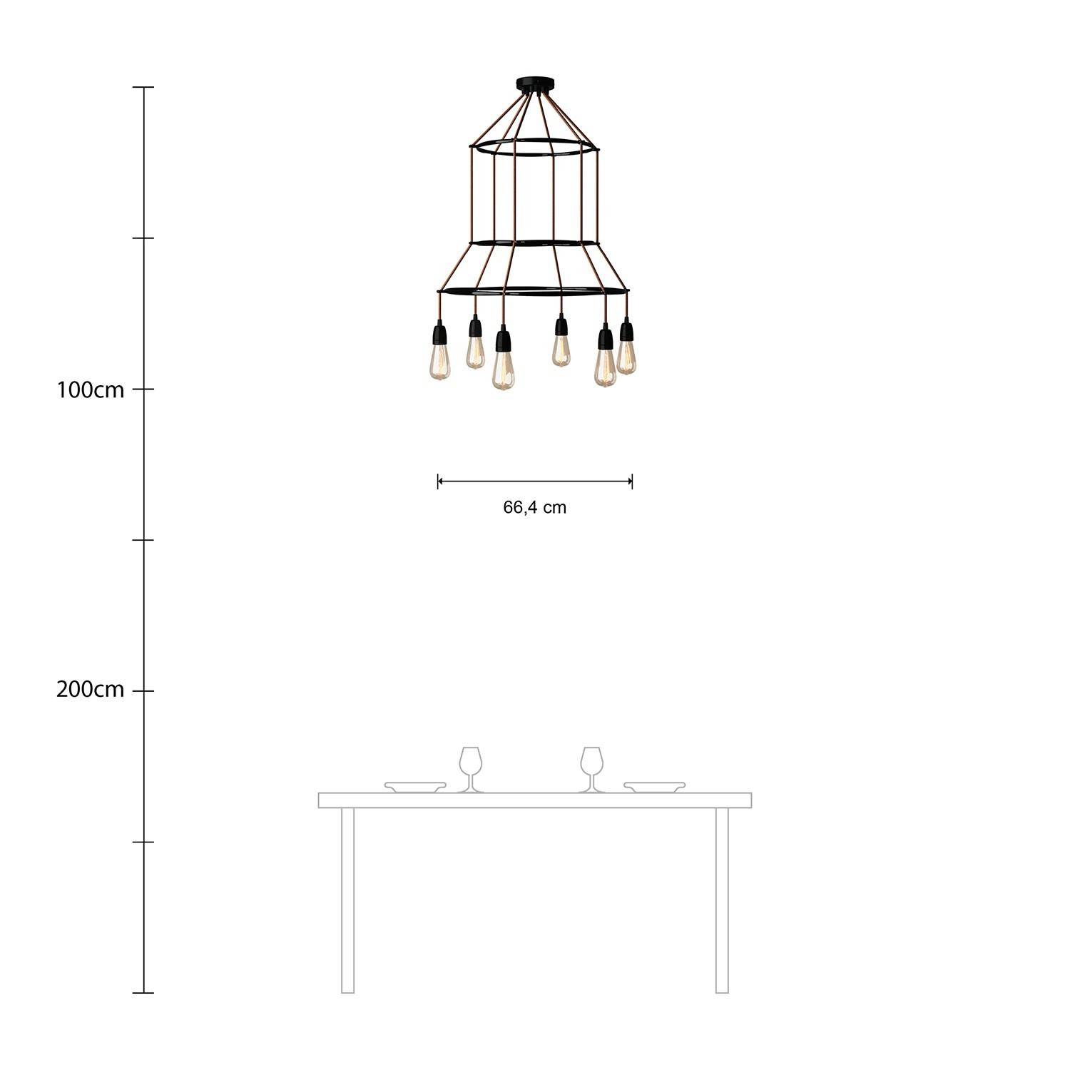 6-faldet 3 Cage Edison ST64 lampe med 3 bur