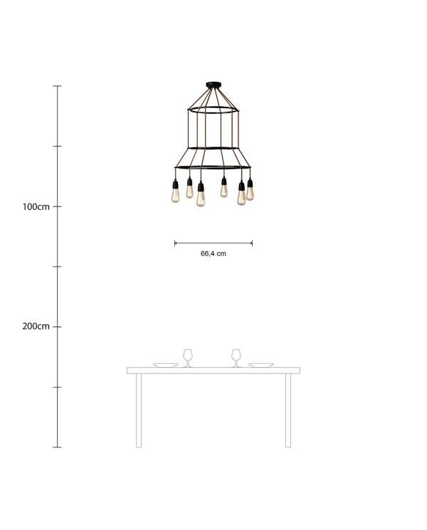 6-faldet 3 Cage Edison ST64 lampe med 3 bur