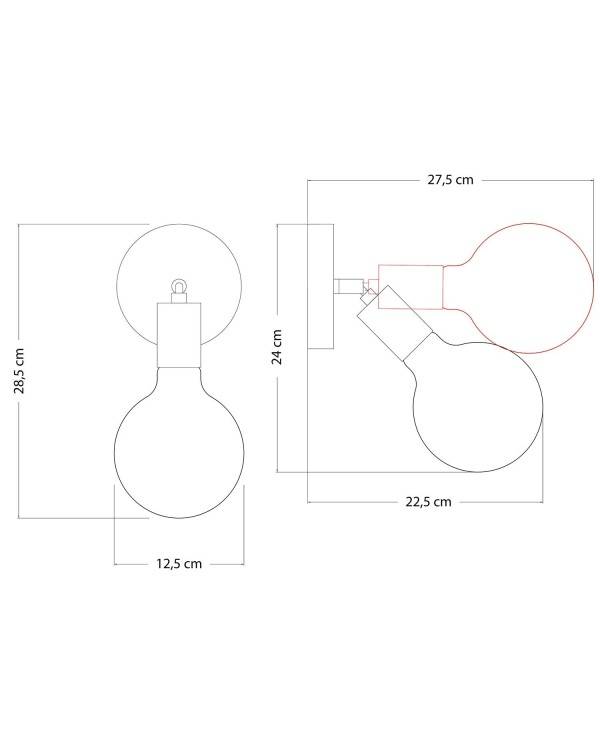 Fermaluce Metall-Leuchte mit Schwenkgelenk und Globe Glühbirne mit Porzellan-Effekt